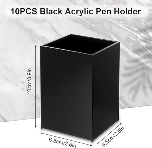 10 Pack Black Acrylic Pen Holder, Desktop Pencil Organizer Makeup Brush Holder Acrylic Pencil Cup Stationery Storage for Desk Office Pen Organizer