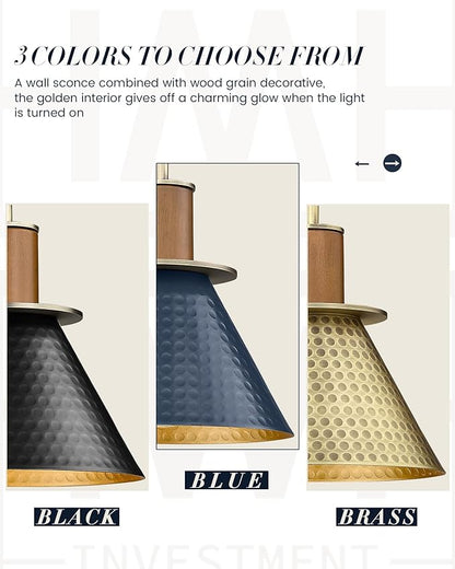 Rustic Wall Sconces Set of Two, HWH Indoor Wall Sconce 1-Light Barn Vanity Light, Hammered Barn Wall Lamp for Bathroom Bedroom Kitchen, Hammered Metal Shade, Navy Blue Finish, 5HZG74B-2L BL+BG