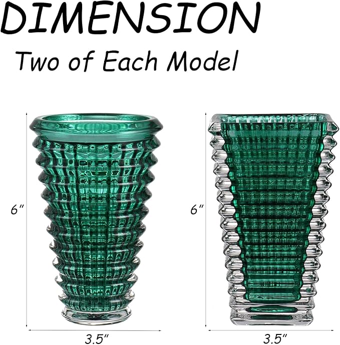 MCMCNCUIU Crystal Flower Vase Set of 4, Glass Vases for Centerpieces, Green Vases for Flowers, Small Vase for Living Room, Bedroom, Kitchen, Office, Wedding