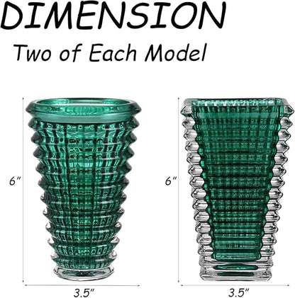MCMCNCUIU Crystal Flower Vase Set of 4, Glass Vases for Centerpieces, Green Vases for Flowers, Small Vase for Living Room, Bedroom, Kitchen, Office, Wedding