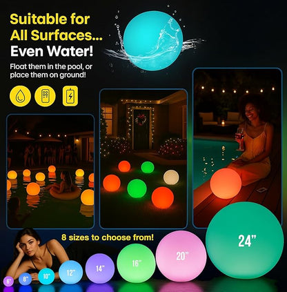 Vandue Color-Changing LED Light Ball – Rechargeable Glow Sphere with Remote – IP65 Waterproof RGB Night Light for Indoor/Outdoor, Pool, Garden, Party & Decor (20 Inch)