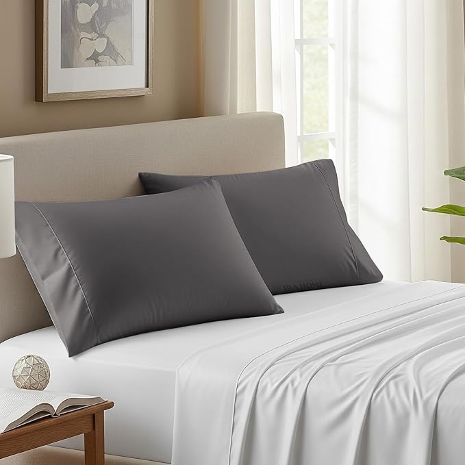 100% Egyptian Cotton Cushion Covers 24x24 Inch, 800 Thread Count Decorative Pillow Covers for Sofa, Bed & Office - Soft, Durable, Breathable Luxury Throw Pillowcases - Pack of 2, Dark Grey