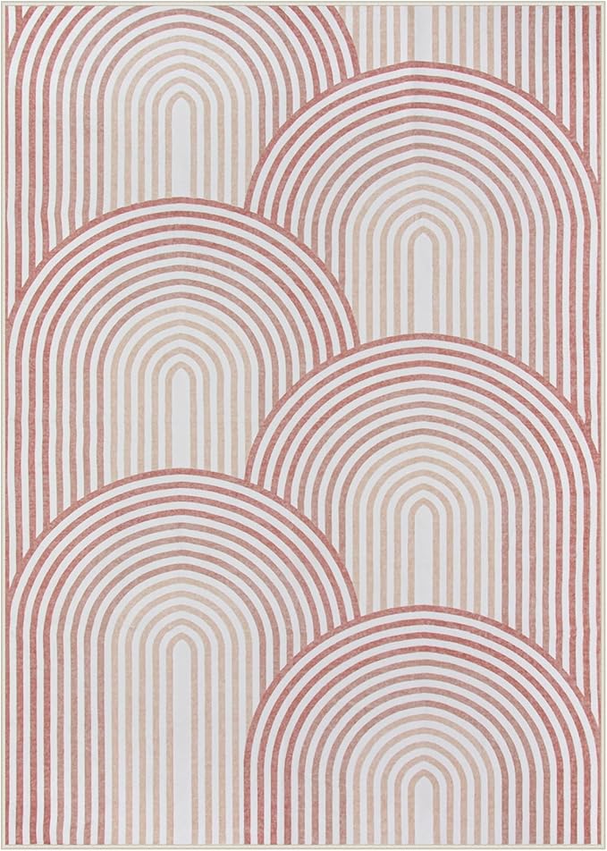 Moynesa Abstract Rainbow 5x7 Area Rugs for Living Room, Washable Soft Pink Rugs for Bedroom Girl Nursery Classroom Easy Clean, Mid Century Modern Accent Carpet for Home Office Decor