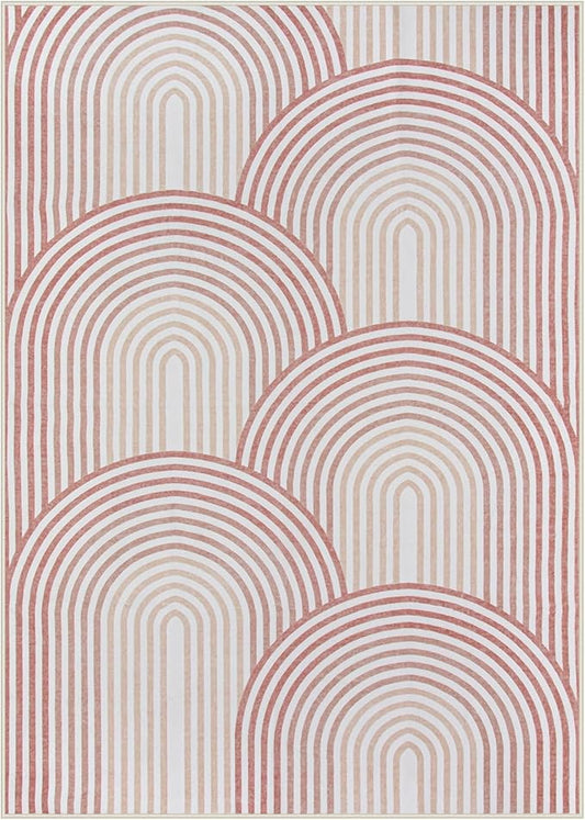 Moynesa Abstract Rainbow 5x7 Area Rugs for Living Room, Washable Soft Pink Rugs for Bedroom Girl Nursery Classroom Easy Clean, Mid Century Modern Accent Carpet for Home Office Decor