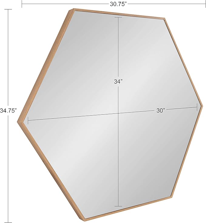 Kate and Laurel Rhodes Modern Hexagon Wall Mirror, 30 x 30, Natural Teak, Chic Geometric Mirror for Wall