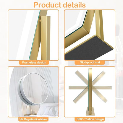 Arched Makeup Vanity Mirror with Lights 17.2" LED Makeup Mirror Detachable 10X Magnification, Hollywood Make Up Mirror with Lighting, Smart Touch, 360° Rotation, (Gold,Gift Box)