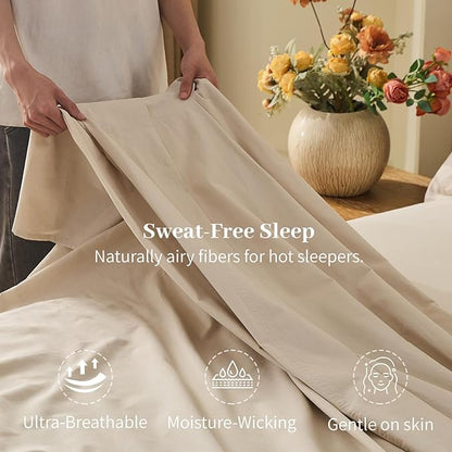 MEISHANG 100% French Pure Linen Sheets King Size - Bed Sheets 4 Piece Sets, Soft Durable Flax Linen, Anti-Tear Breathable Oeko-Tex Certified with 16" Deep Pocket (Linen)