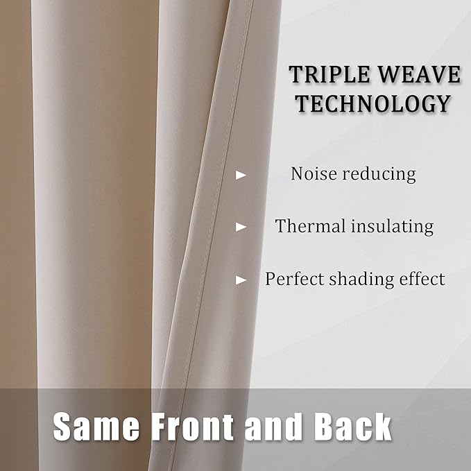 DUALIFE Light Brown Curtains for Living Room 2 Panels 63 Inches Long Solid Blackout Curtain Panels Thermal Insulated Grommet Top Room Darkening Curtains for Bedroom 52 x 63 Inch Length