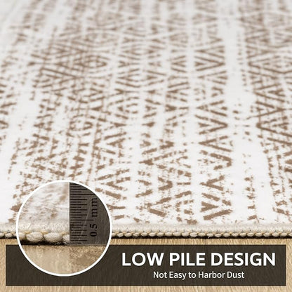 10x14 Area Rugs for Living Room Machine Washable Rug Distressed Indoor Carpet Neutral Moroccan Boho Rug Ultra Soft Area Rug for Bedroom Dining Room Playroom Office, Brown