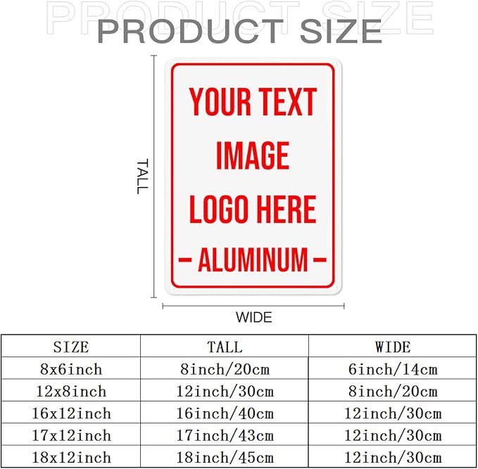 Generic Bulk Custom Aluminum Sign, Customized Personalized Metal Signs - Outdoor Indoor 12"x8", White