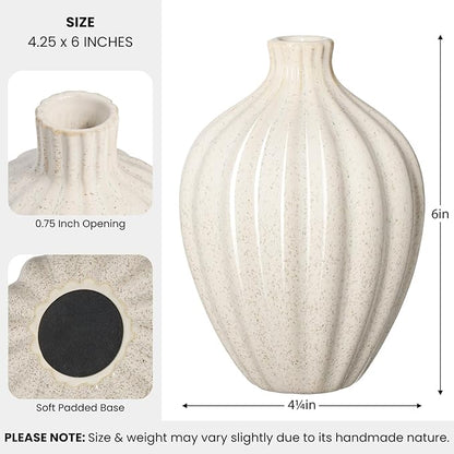 Torre & Tagus Allium Reactive Glaze Ceramic Bud Vase - 6 Inch Small Flower Vase & Small Ceramic Vases for Flowers, Handmade Ribbed Bud Vases for Home Decor & Wedding Decor for Table