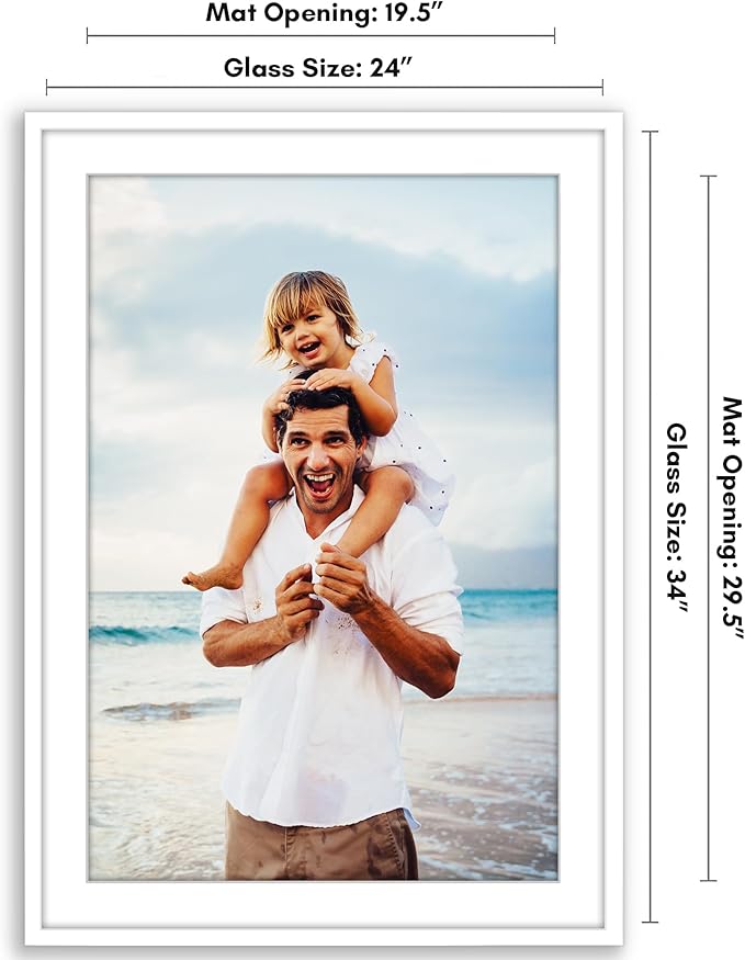 Americanflat 24x34 Poster Frame with Polished Plexiglass - Use as 20x30 Frame with Mat or Display 24x34 Photo Without Mat - Streamline Collection - Thin Border Picture Frames for Wall - White