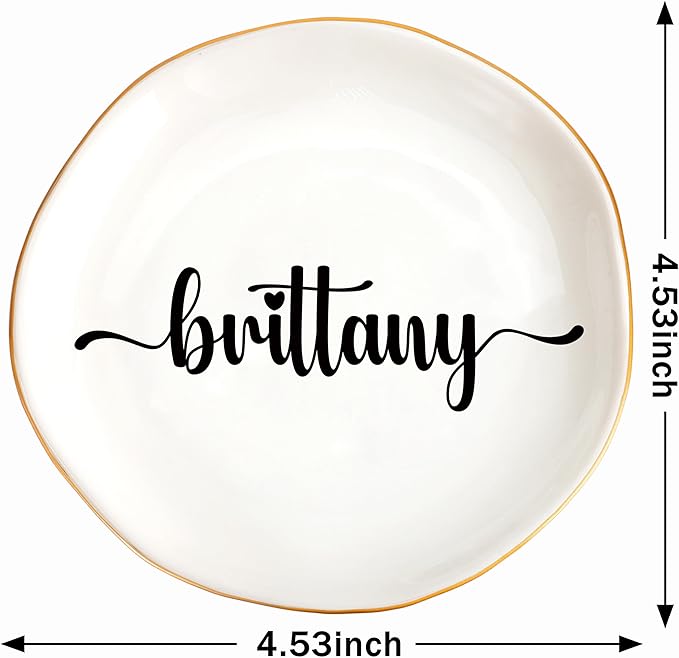 JoycuFF Brittany Personalized Name Ceramic Jewelry Tray, Mothers Day Christmas Anniversary Engagement Birthday Gifts for Women Couples, Trinket Dish for Rings Earrings Necklaces Bracelets Keys