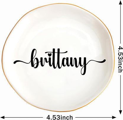 JoycuFF Brittany Personalized Name Ceramic Jewelry Tray, Mothers Day Christmas Anniversary Engagement Birthday Gifts for Women Couples, Trinket Dish for Rings Earrings Necklaces Bracelets Keys