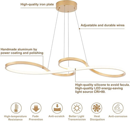 Modern LED Chandelier Dining Room Modern Pendant Light Dimmable Creative Contemporary Chandelier Adjustable Hanging Lighting Fixture for Living Room Kitchen Island 3000K/4000K/6000K (Gold)