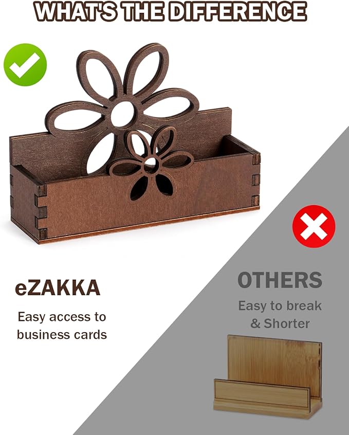 eZAKKA 2 Pack Business Card Holder, Wooden Business Card Stand for Office Home Desktop Tabletop Organizer(Flower)