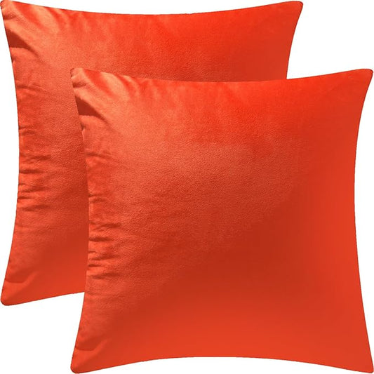 2 Pack 18x18 Pillow Cover Velvet Pillow Covers, Square Throw Pillow Covers for Living Room Decorations Throw Pillow Case, Throw Pillow Cover Cushion Cover for Sofa Bedroom Car, Bright Orange Velvet