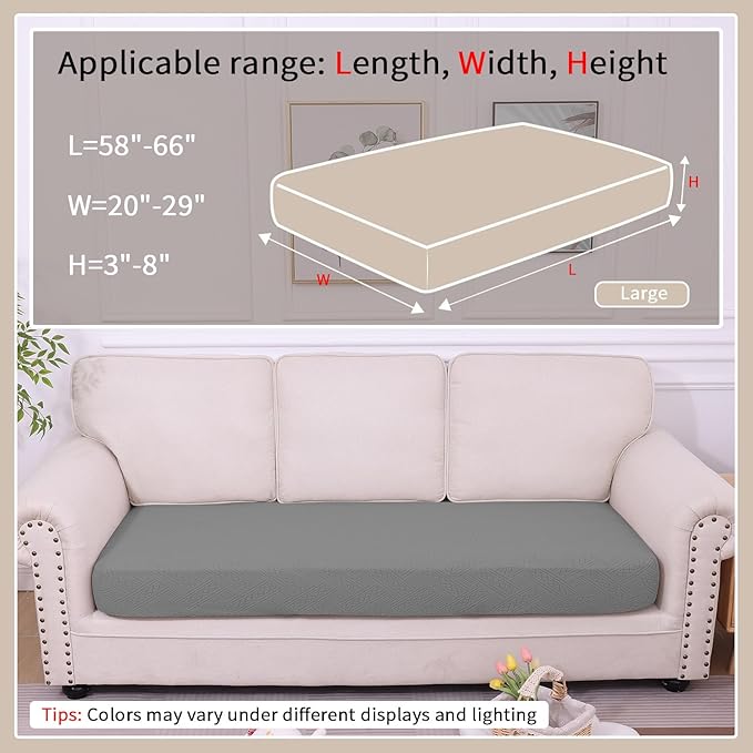 hyha Waterproof Couch Cushion Covers, Waterproof Sectional Couch Covers for 3 Cushion Sofa for Pets, Stretch Sofa Slipcover Washable with Elastic Bottom(Large, Grey)