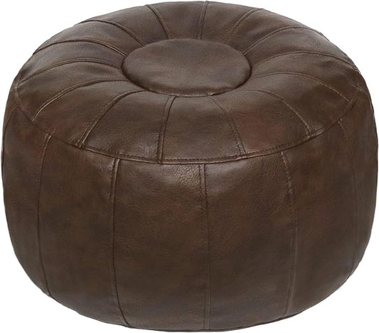 Thgonwid Unstuffed Moroccan Storage Pouf Foot Stool Ottoman Seat Handmade Faux Leather Bean Bag Floor Chair Foot Rest for Living Room, Bedroom or Balcony (Deep Coffee)