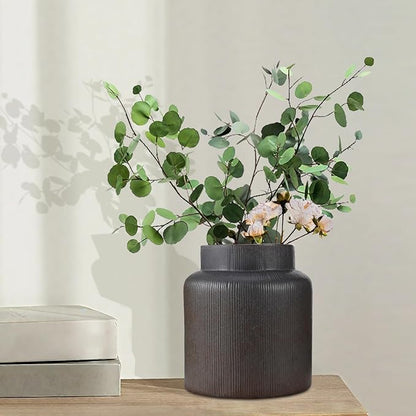 Rustic Vases for Decor, Farmhouse Ceramic Vase for Flowers, Vintage Decorative Vase for Home Decor, Dining Table, Living Room, Shelf, Kitchen, Bedroom (Dark Brown)