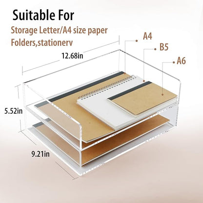 4 Pack Acrylic Paper Tray Organizer for Desk Clear File Organizer,Acrylic Desk Organizers and Accessories Sorter,Perfect for File Paper, Ipad, Letter, A4 Office File, Books, Notes.