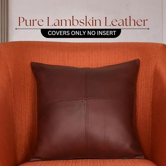 LL LEATHER LOVERS Lambskin Leather Pillow Cover, Hand Panel Stitched Leather Decorative Throw Pillow Covers for Couch Sofa Bed Living Room Garden (20x20 Inches, Deep Maroon Pack of 1)