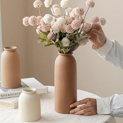Large Decorative Ceramic Vase Set, 3 Pieces, Nordic Modern Boho Style, Earthtone Color Mix, Modern Farmhouse for Home Decor (XL Coffee Mix)