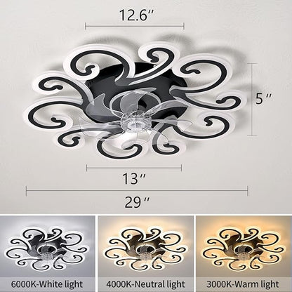 HuixuTe 29" White Flower Modern Ceiling Fan with Lights Remote Control, Low Profile Ceiling Fan with Light for Kitchen Bedroom Living Room