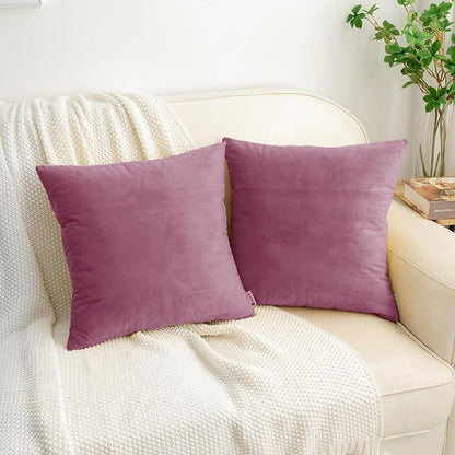 HWY 50 Purple Pink Velvet Throw Pillow Covers 18x18 Inch, Pack of 2 Soft Cozy Solid Decorative Luxury Cushion Cases for Couch Sofa Bed Living Room Bedroom