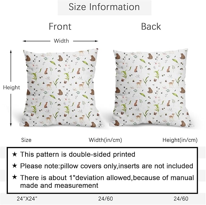Neutral Spring Pillow Covers 18x18 Set of 2 Forest Throw Pillow Covers Rustic Pillowcase Linen Decoration Farmhouse Soft Decorative Plants Animals Cushion Case Couch for Indoor Outdoor Home Decor