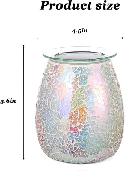 Dicimi Glass Wax Melt Heater, Candle Heater, Mosaic Electric Fuel Burner - Incense Wax Cube Melting and Burner - Home Electric Air Freshener Art Present (Light Color)