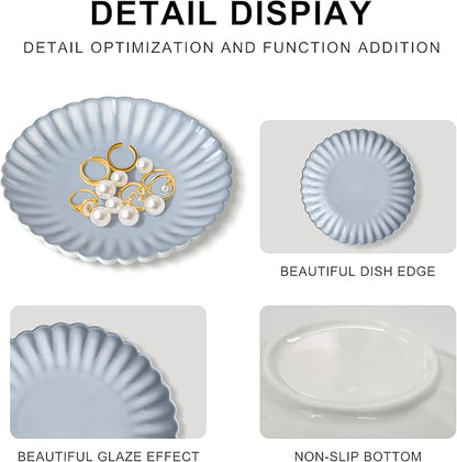 Ceramic Jewelry Dish, Decorative Tray for Rings Earrings Necklaces Bracelet Watch Keys, 4.50" Trinket Tray as Gifts for Women (Antique Wave)