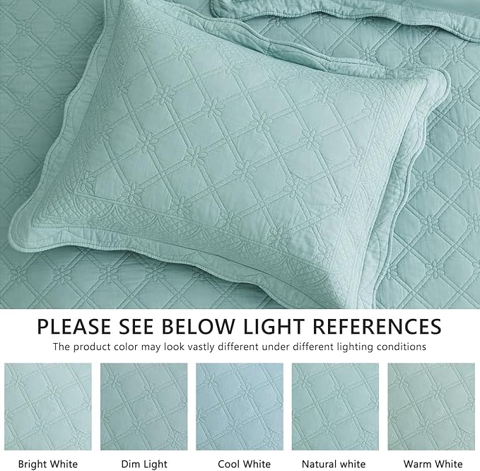CHIXIN Oversized Cotton Bedspread Queen Size - Real Stitching - Luxury Quilted Bedding Cover for All Season, Reversible, Ultra Soft, Lightweight, 3 Piece, Seaglass