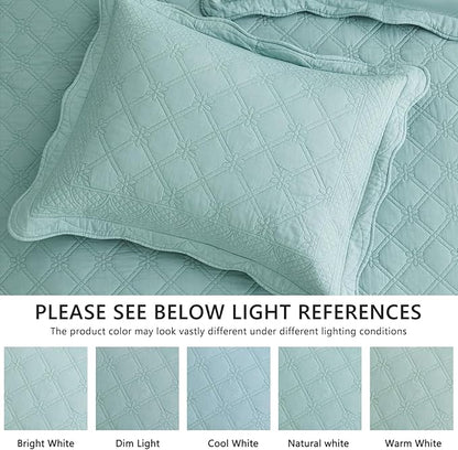 CHIXIN Cotton Bedspread Full Size - Real Stitching - Luxury Quilted Bedding Cover for All Season, Reversible, Ultra Soft, Lightweight, 3 Piece, Seaglass