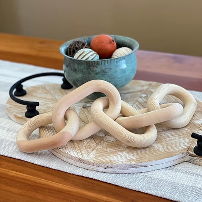 7Penn Wood Chain Link Decor - Small Decorative Chain Coffee Table Decor Pine Wood 5 Link Chain for Shelves