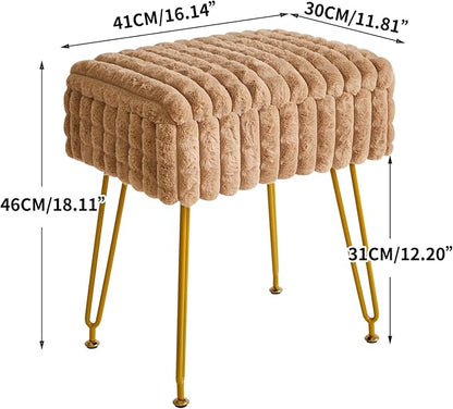 IBUYKE Rectangle Vanity Chair with Storage Space, Footrest Footstool Ottoman, Vanity Stool, Dressing Table Chair, with Anti-Slip Feet, for Makeup Room, Bedroom, Square Grid Pattern, Khaki WBD004K