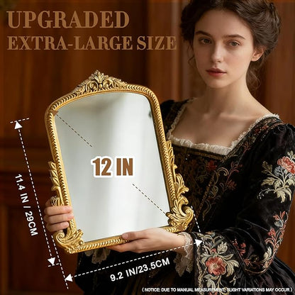 YUSONG Vintage Gold Mirror for Desk - 12" Vanity Mirrors with Resin Frame Decorative Wall Art for Tabletop Living Room Retro Decor