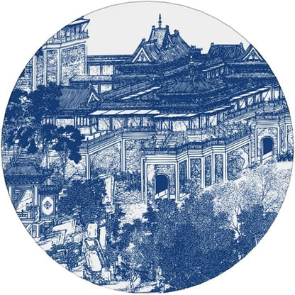 6 Pcs Ceramic Coasters with Holder Absorbent Drink Round Blue Chinoiserie Porcelain Inspiration Design for Home Table Coffee Cup Wine Beer Bar,Size 4.4 inches