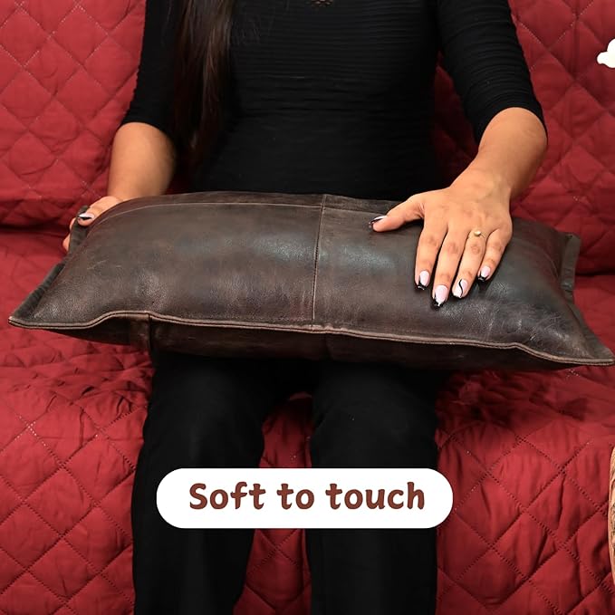100% Lambskin Leather Pillow Cover - Sofa Cushion Case - Decorative Throw Covers for Living Room & Bedroom, 18x26 Inch - Dark Brown Crunch Box Pack of 1