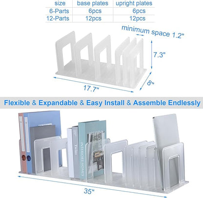 Translucent Frosted Adjustable Vertical File Sorter Sturdy Plastic Expandable Upright File Holder, Desktop Binder Organizer, School Office File Book Organization, Assemble Easily Endlessly