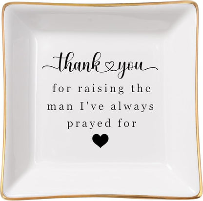 Mother in Law Gifts Jewelry Trinket Dish, Mother of the Groom Gift from Bride - Thank You for Raising the Man I've Always Prayed for - Christmas Mothers Day Birthday Wedding Gifts