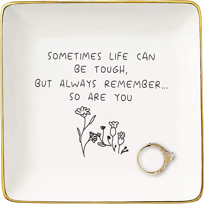 NZY Stay Strong-Sympathy Gift-Inspirational Quotes Gifts for Women-Affirmations Gifts-Positive Motivational Gifts,Encouragement Gifts-Christmas Gifts-Ceramic Jewelry Tray Trinket Holder Ring Dish