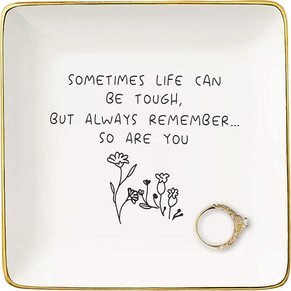 NZY Stay Strong-Sympathy Gift-Inspirational Quotes Gifts for Women-Affirmations Gifts-Positive Motivational Gifts,Encouragement Gifts-Christmas Gifts-Ceramic Jewelry Tray Trinket Holder Ring Dish