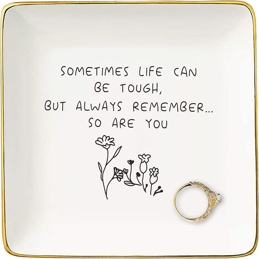 NZY Stay Strong-Sympathy Gift-Inspirational Quotes Gifts for Women-Affirmations Gifts-Positive Motivational Gifts,Encouragement Gifts-Christmas Gifts-Ceramic Jewelry Tray Trinket Holder Ring Dish