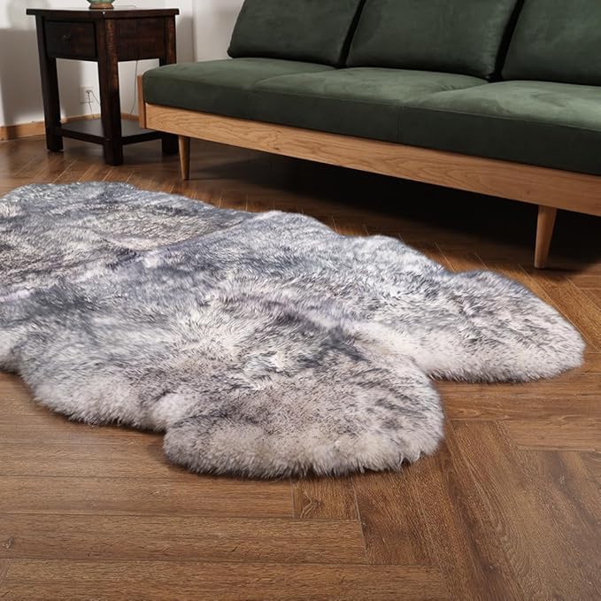 LLB Genuine Sheepskin Area Rug Wool Rug Fur Carpet Fluffy Shaggy Fur Rug for Living Room Kids Bedroom Real Sheepskin Throw Lambskin Rugs Sofa Mat Chair Seat Covers (Snow Grey, 4 x 6 ft Sheepskin)