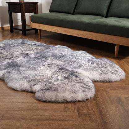 LLB Genuine Sheepskin Area Rug Wool Rug Fur Carpet Fluffy Shaggy Fur Rug for Living Room Kids Bedroom Real Sheepskin Throw Lambskin Rugs Sofa Mat Chair Seat Covers (Snow Grey, 4 x 6 ft Sheepskin)