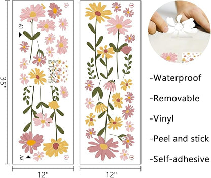 Mfault Floral Theme Wall Decals Stickers, Watercolor Flower Botanical Decorations Bedroom Art, Spring Summer Natural Wildflower Home Living Room Kitchen Decor