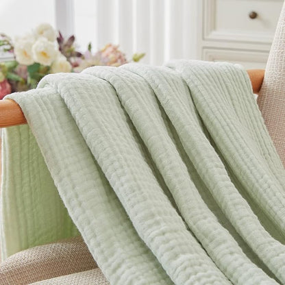 EMME Cotton Blanket Twin Size 100% Muslin Soft, Breathable Gauze, All Season, Pre-Washed (Mint Green, 60"x80")