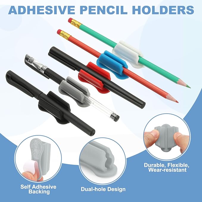 PATIKIL 20 Pcs Adhesive Pencil Holders for Desk, Universal Pencil Clip Silicone Pen Holder Office Desk Pen Organizer for Wall Clipboard Teacher Supplies, Gray
