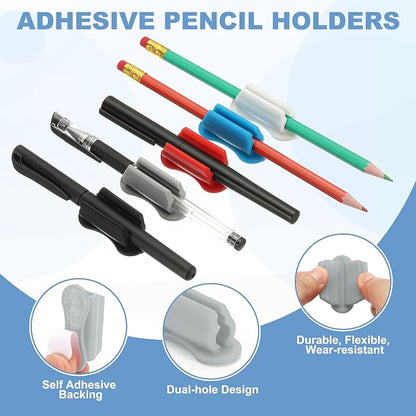 PATIKIL 20 Pcs Adhesive Pencil Holders for Desk, Universal Pencil Clip Silicone Pen Holder Office Desk Pen Organizer for Wall Clipboard Teacher Supplies, Gray